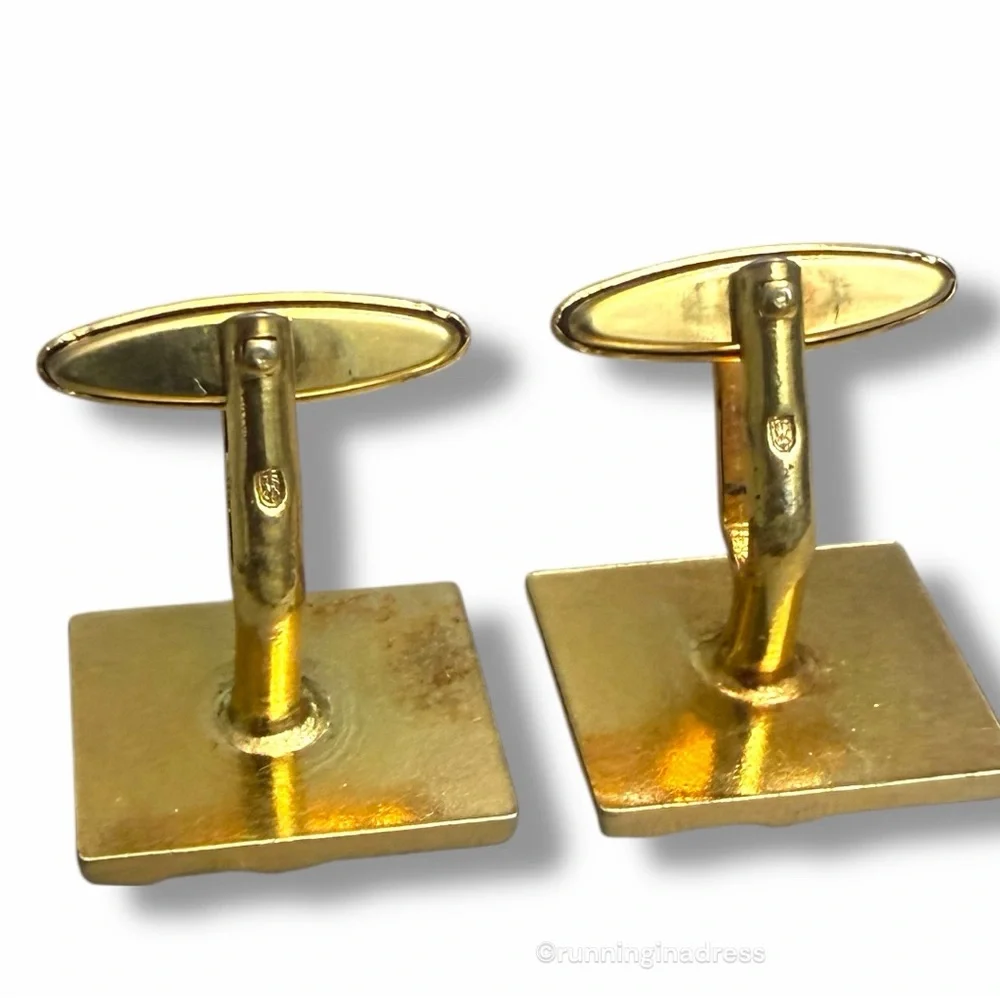 VTG 1980s Nina Ricci Gold Ribbon Textured N Monogram Cufflinks